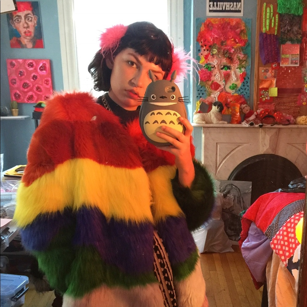 Rainbow Faux Fur Coat